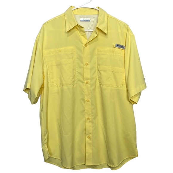 Columbia Shirt Men Yellow Poly UPF 30+ PFG Performance Fishing Gear Unisex Sz M - Picture 1 of 12